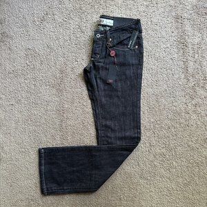 NWT Q-Gene Jeans Womens 27 (30x34) Black Denim QG Rave Stretch Button Fly